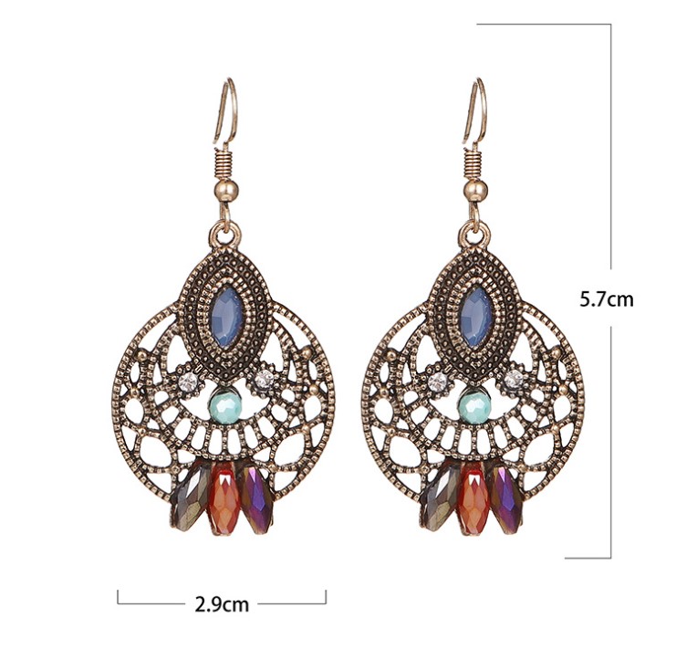1 Pair Ethnic Style Round Metal Plating Inlay Artificial Diamond Women's Drop Earrings display picture 6