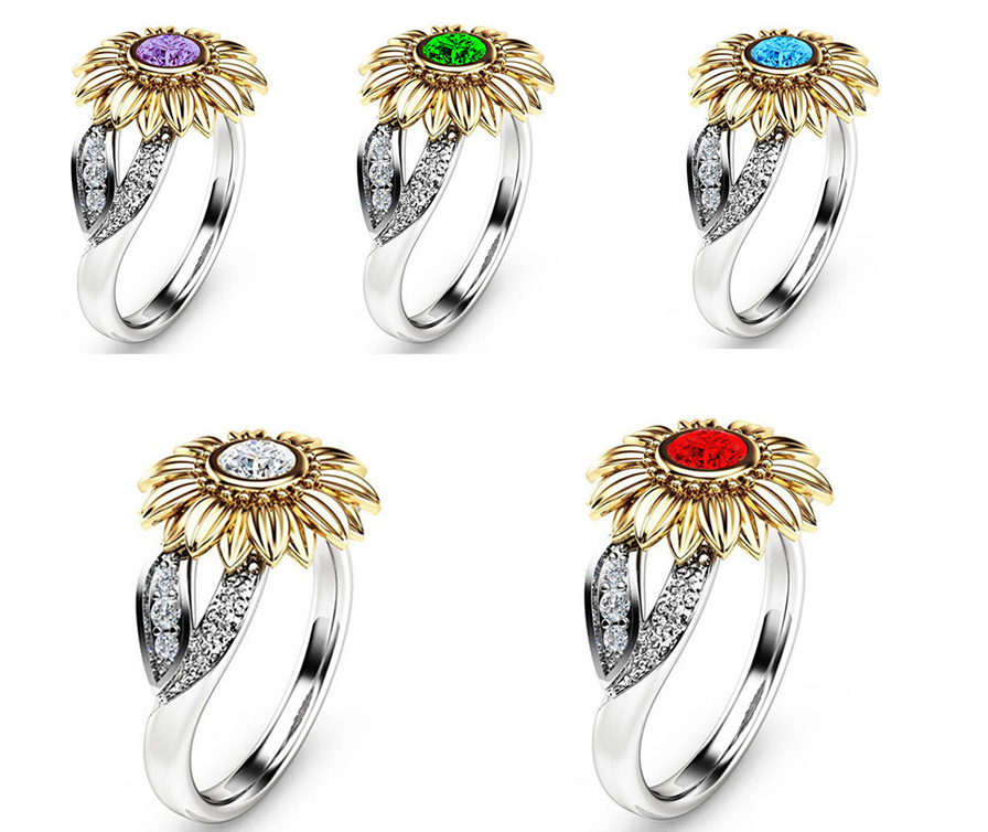 Fashion Sunflower Flower Copper Plating Inlay Artificial Gemstones Rings 1 Piece display picture 1