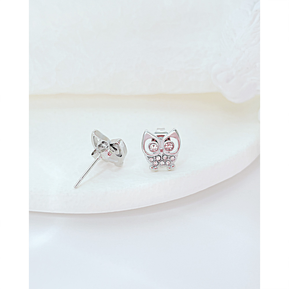 Fashion Owl Stainless Steel Inlay Zircon Ear Studs 1 Pair display picture 2