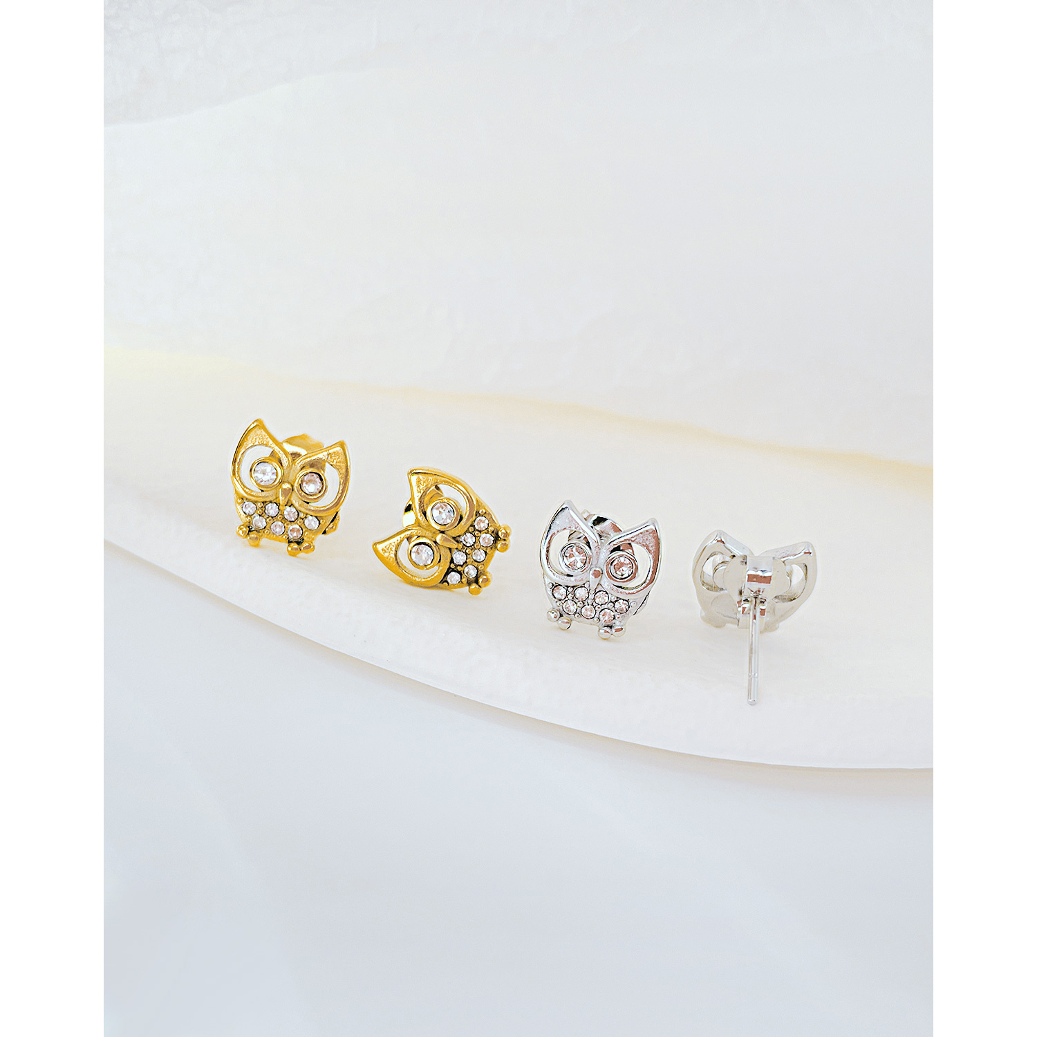 Fashion Owl Stainless Steel Inlay Zircon Ear Studs 1 Pair display picture 4