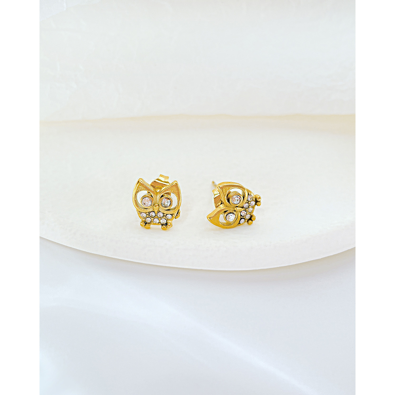 Fashion Owl Stainless Steel Inlay Zircon Ear Studs 1 Pair display picture 6