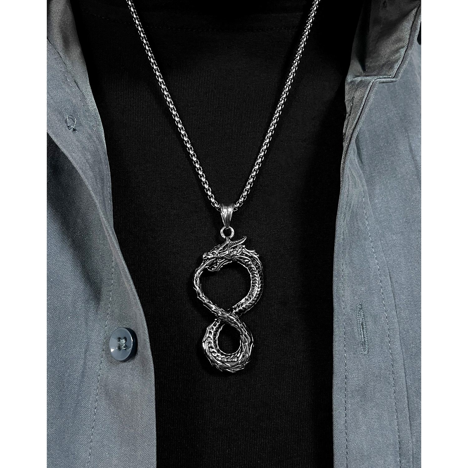 1 Piece Hip-hop Animal Dragon Stainless Steel Men's Necklace display picture 8