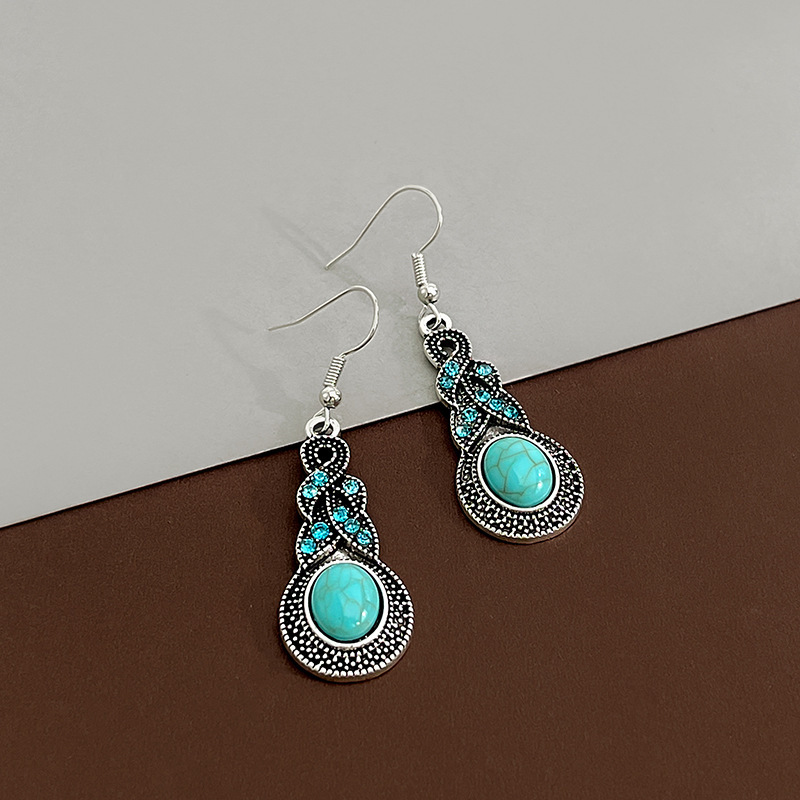 1 Paire Bohémien Les Gouttelettes D'eau Gland Alliage Incruster Turquoise Femmes Boucles D'oreilles display picture 2