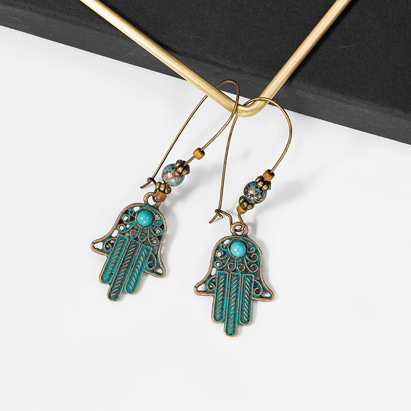 1 Pair Bohemian Water Droplets Tassel Alloy Inlay Turquoise Women's Drop Earrings display picture 1