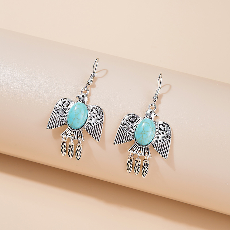 1 Pair Bohemian Water Droplets Tassel Alloy Inlay Turquoise Women's Drop Earrings display picture 4