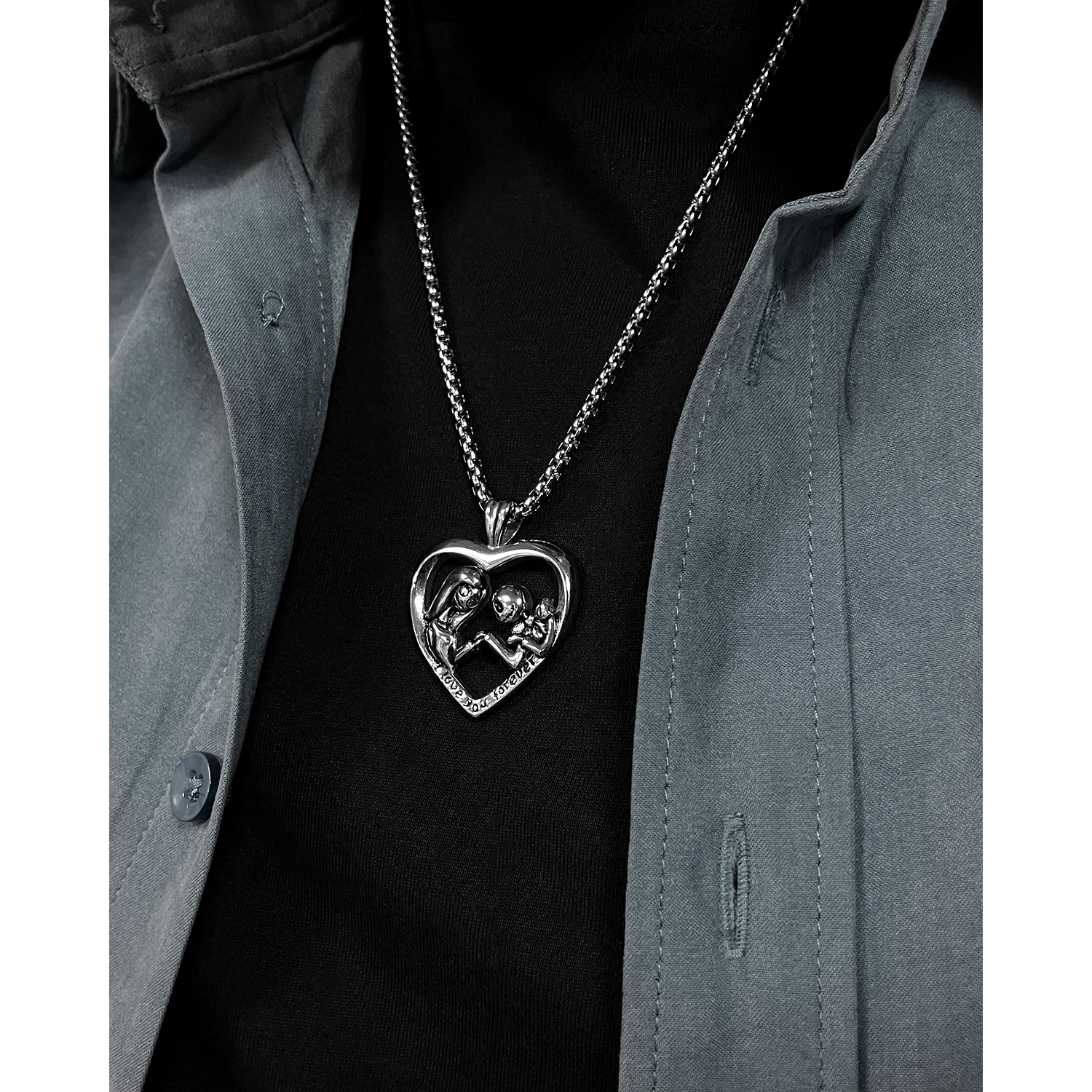 1 Piece Hip-hop Heart Shape Stainless Steel Polishing Halloween Valentine's Day Men's Necklace display picture 7