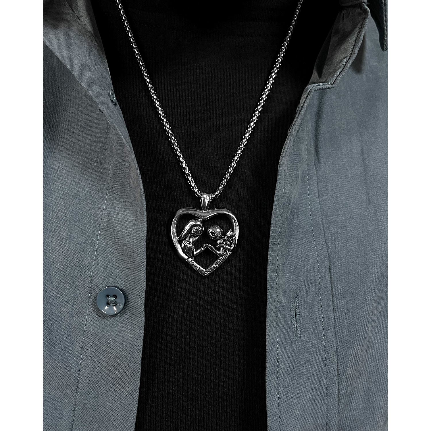 1 Piece Hip-hop Heart Shape Stainless Steel Polishing Halloween Valentine's Day Men's Necklace display picture 8