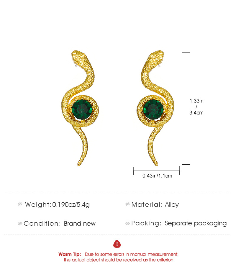 1 Pair Retro Snake Alloy Inlay Rhinestones 14k Gold Plated Women's Drop Earrings display picture 1