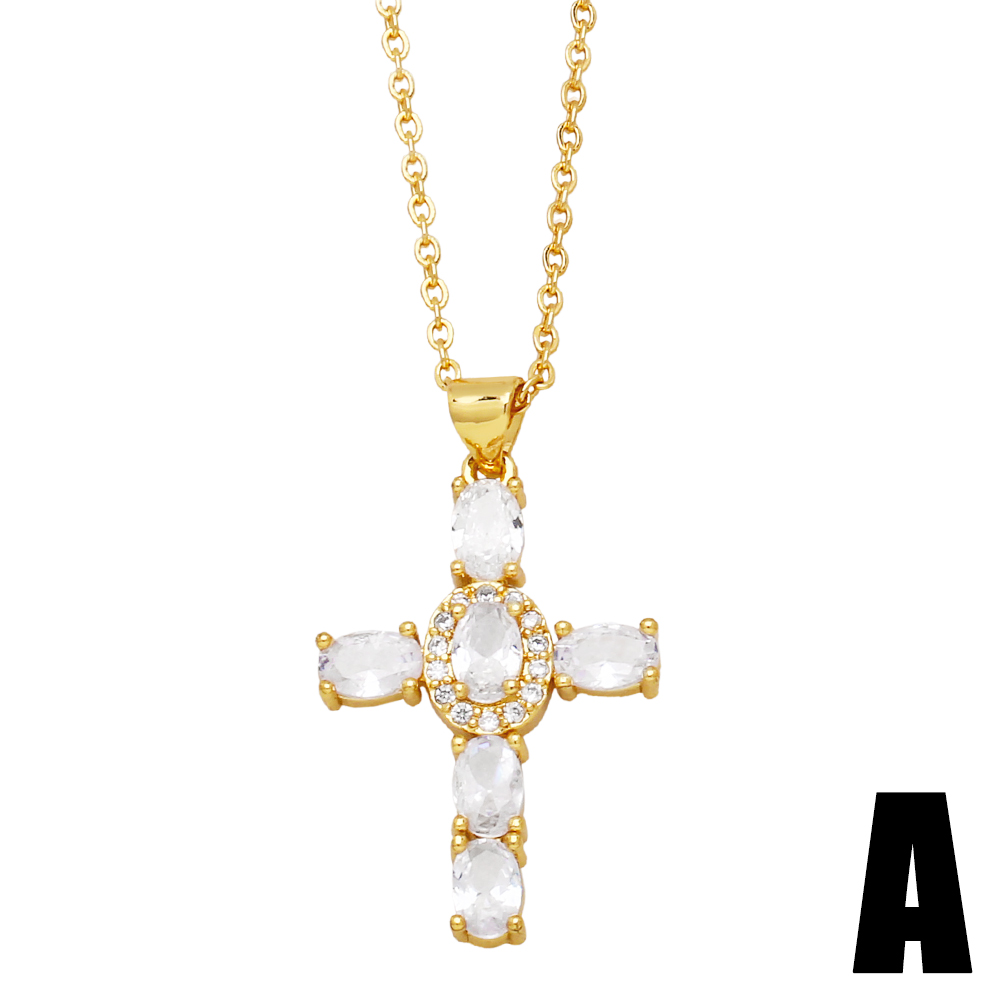 Fashion Cross Copper Plating Artificial Pearls Zircon Pendant Necklace 1 Piece display picture 3