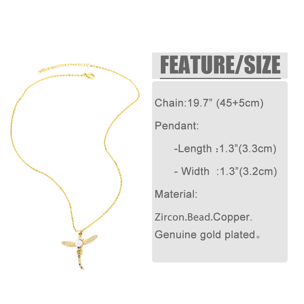 Simple Style Maple Leaf Dragonfly Copper Plating Artificial Pearls Zircon Pendant Necklace 1 Piece display picture 1