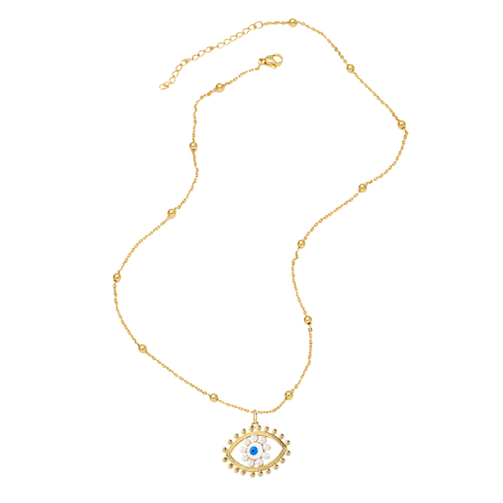 Mode Teufels Auge Kupfer Überzug Künstliche Perlen Zirkon Halskette Mit Anhänger 1 Stück display picture 6