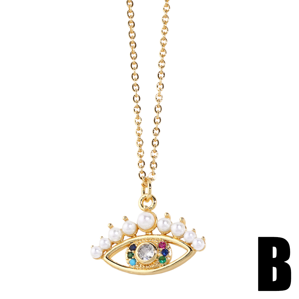 Mode Teufels Auge Kupfer Überzug Künstliche Perlen Zirkon Halskette Mit Anhänger 1 Stück display picture 3