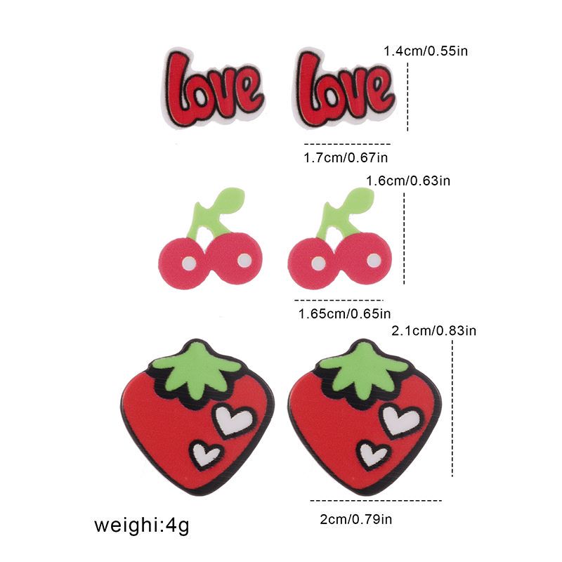 1 Pair Cute Sweet Simple Style Cherry Strawberry Alloy Fruit Women's Ear Studs display picture 1