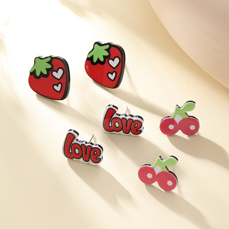 1 Pair Cute Sweet Simple Style Cherry Strawberry Alloy Fruit Women's Ear Studs display picture 2