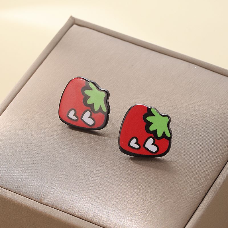 1 Pair Cute Sweet Simple Style Cherry Strawberry Alloy Fruit Women's Ear Studs display picture 5