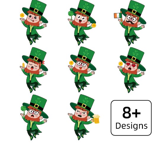 2022 New Children's Cartoon Irish Festival Lucky Elf Stickers St. Patrick Clover Expression Stickers display picture 2