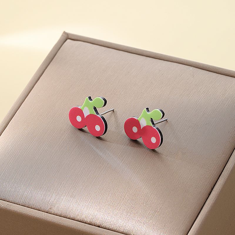 1 Pair Cute Sweet Simple Style Cherry Strawberry Alloy Fruit Women's Ear Studs display picture 7