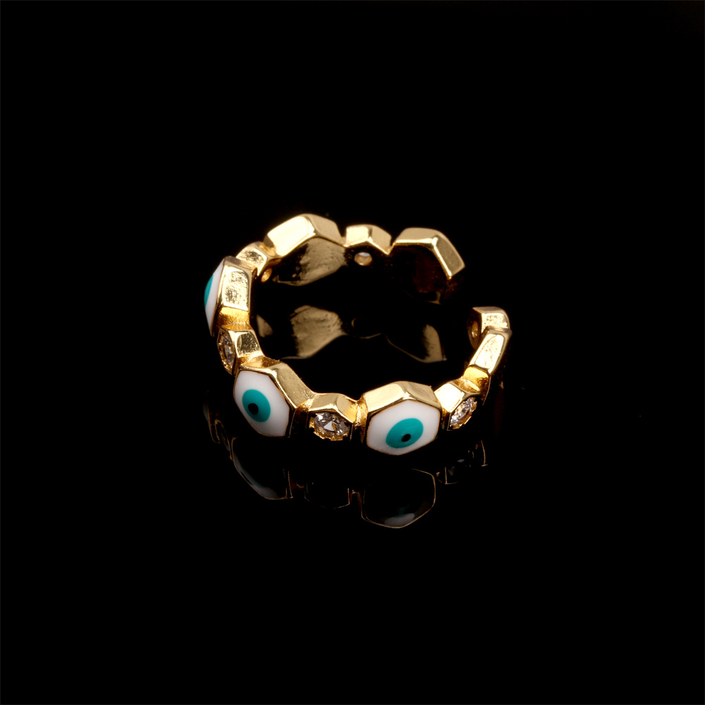 Hip-hop Eye Copper Enamel Inlay Zircon Open Ring 1 Piece display picture 3