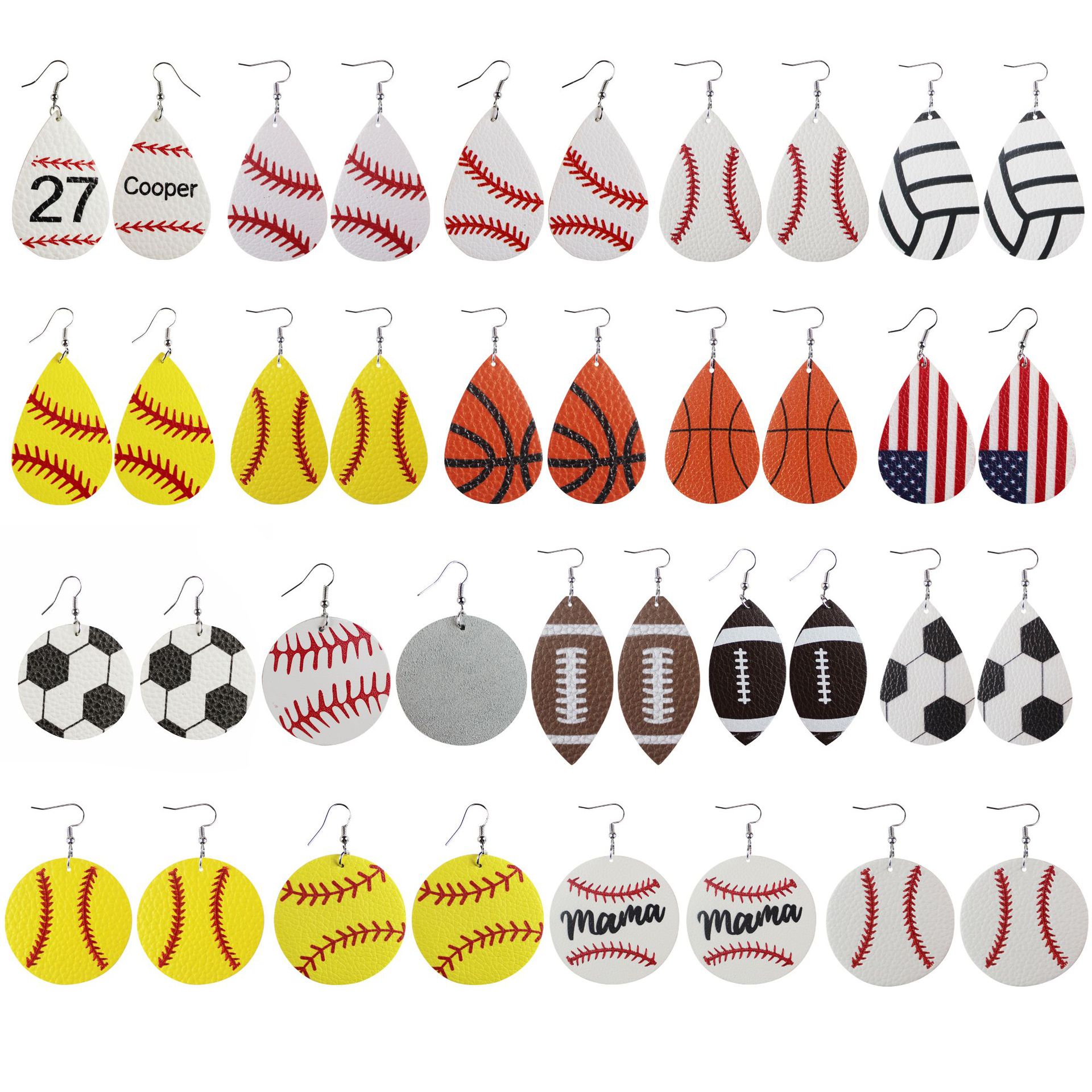 1 Pair Sports Ball Basketball Football Pu Leather Printing Women's Drop Earrings display picture 1
