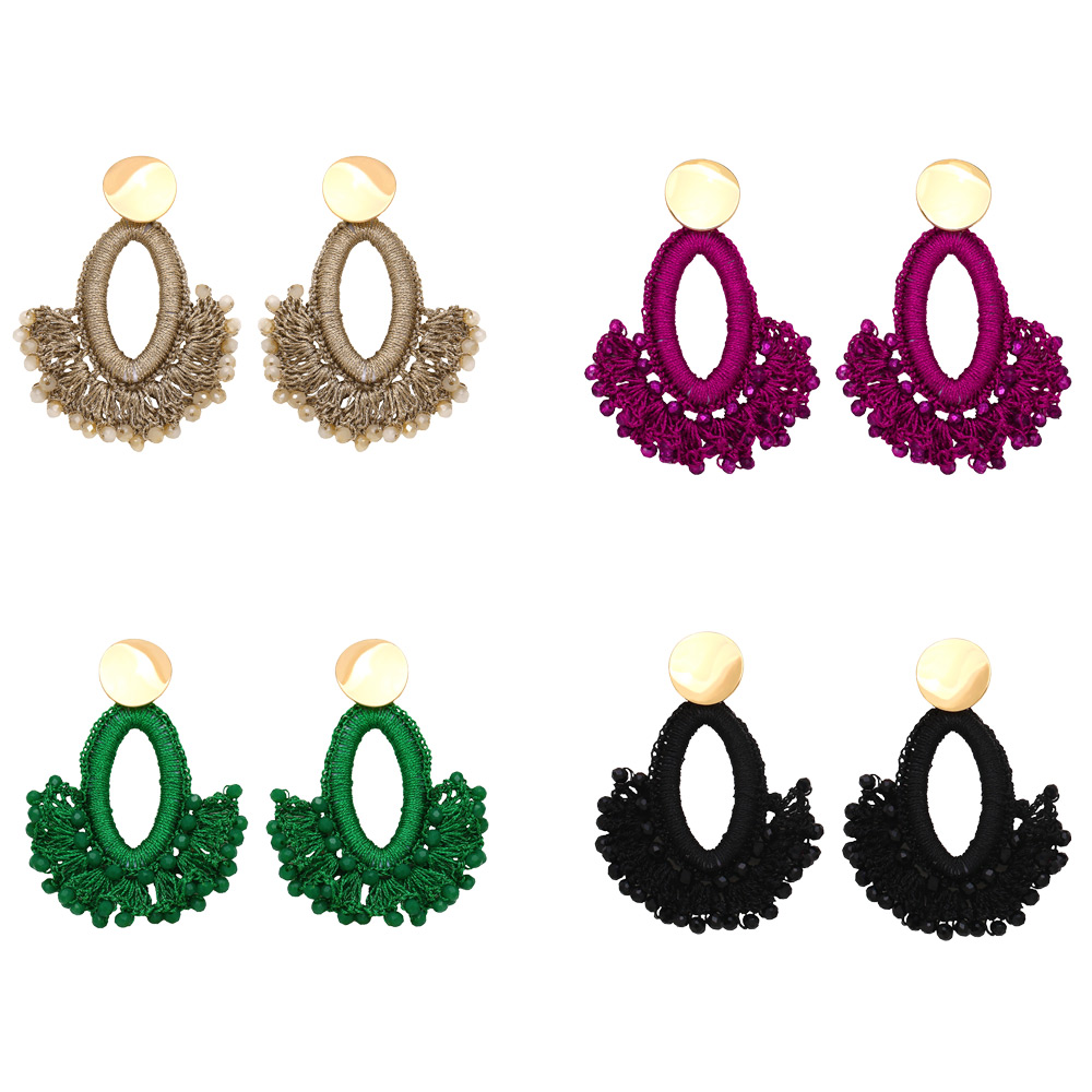 1 Pair Ethnic Style Sector Beaded Braid Resin Gold Plated Chandelier Earrings display picture 3