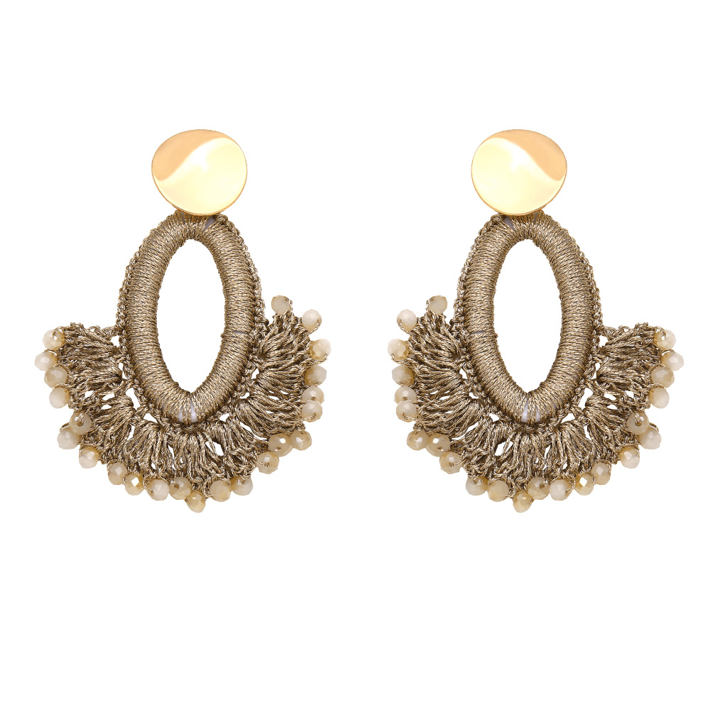 1 Pair Ethnic Style Sector Beaded Braid Resin Gold Plated Chandelier Earrings display picture 7