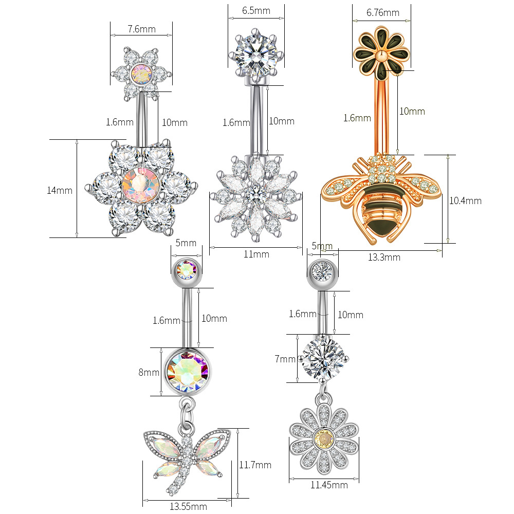 Fashion Flower Bee Stainless Steel Plating Artificial Gemstones Belly Ring display picture 9