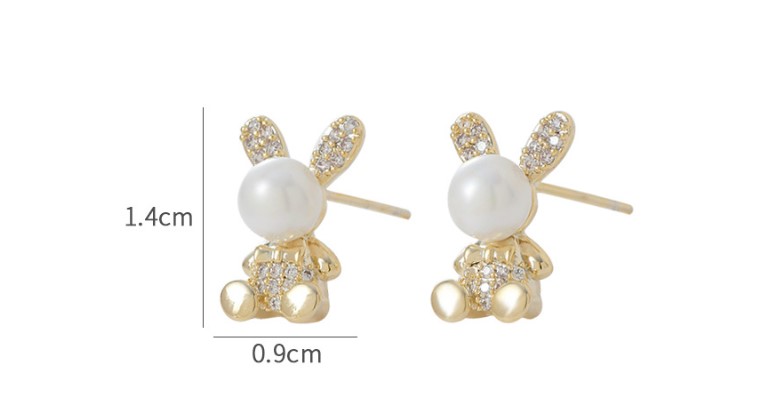 Fashion Rabbit Copper Inlay Artificial Pearls Zircon Ear Studs 1 Pair display picture 5