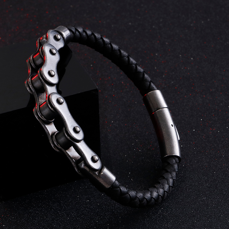 Hip-hop Geometric Stainless Steel Leather Braid Men's Bracelets display picture 6