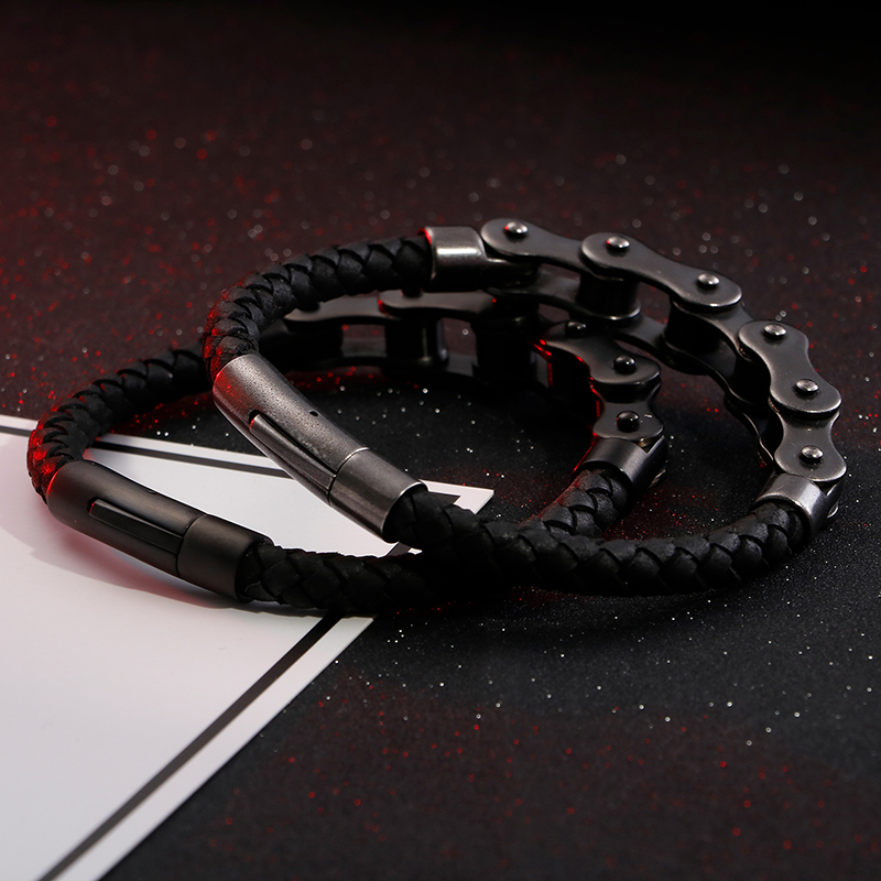 Hip Hop Geométrico Acero Inoxidable Cuero Trenza Hombres Pulsera display picture 5