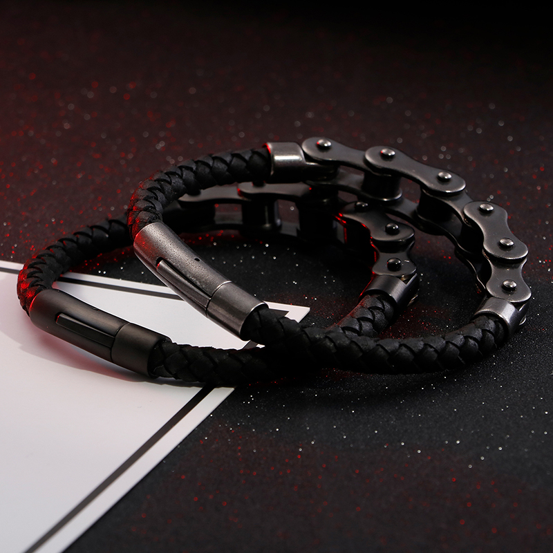 Hip-hop Geometric Stainless Steel Leather Braid Men's Bracelets display picture 5