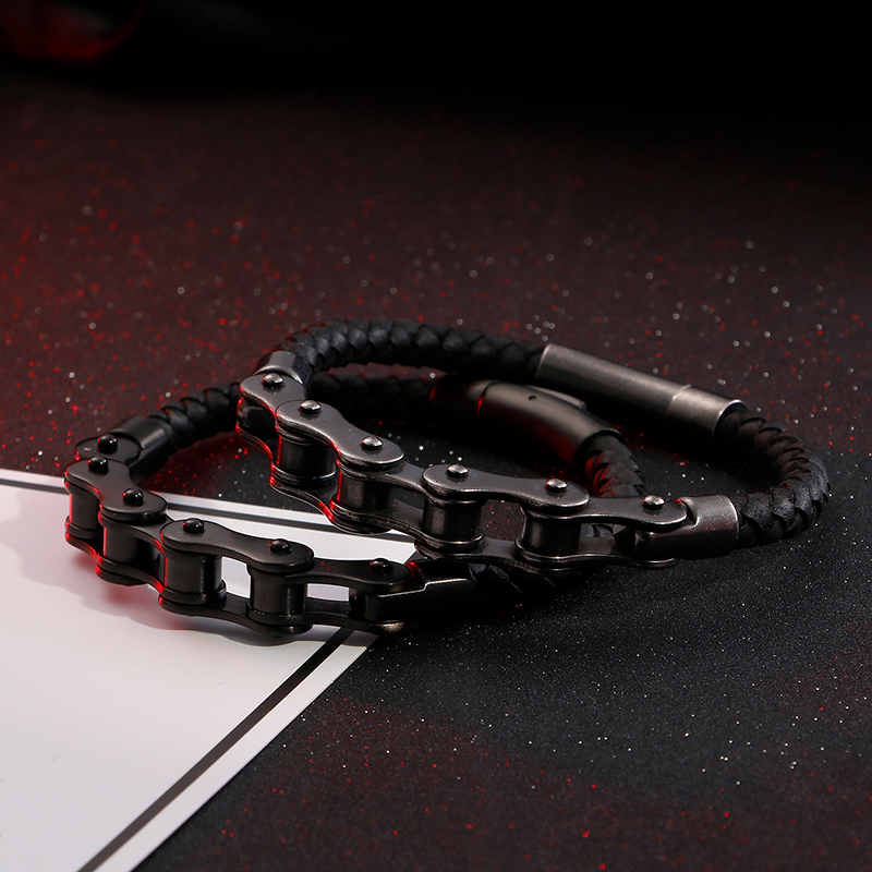 Hip-hop Geometric Stainless Steel Leather Braid Men's Bracelets display picture 4