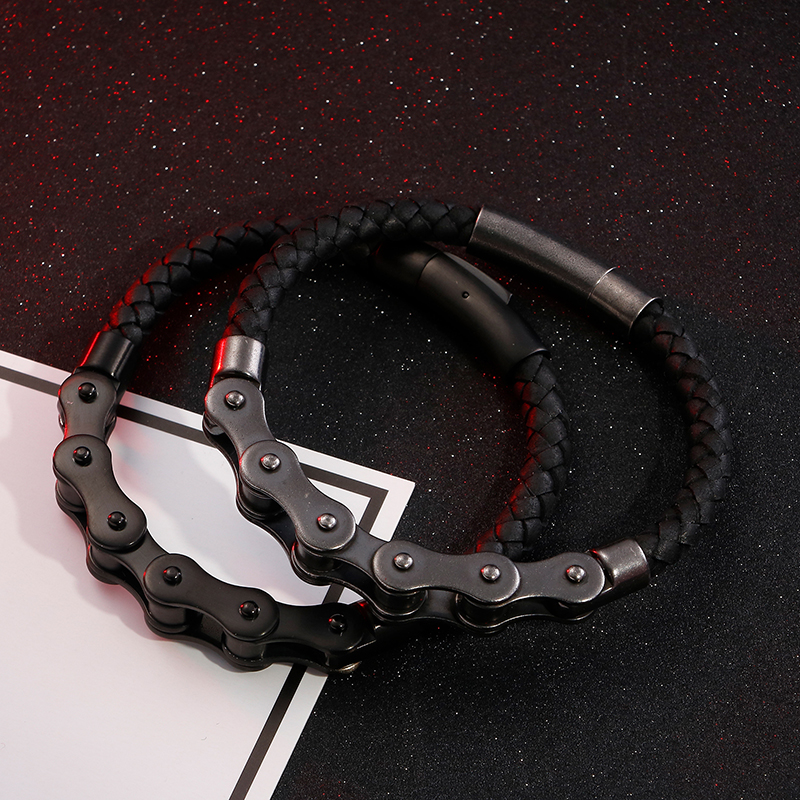 Hip Hop Geometrisch Rostfreier Stahl Leder Flechten Männer Armbänder display picture 7