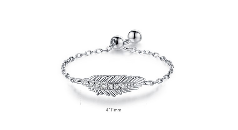 Simple Style Feather Silver Inlay Carving Zircon Rings 1 Piece display picture 3