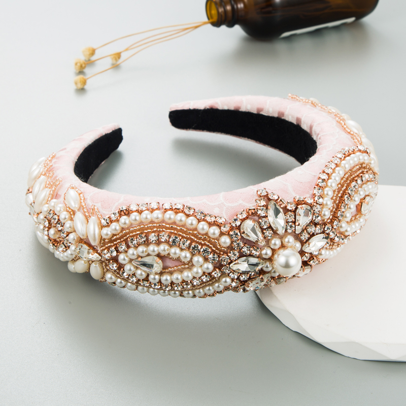 Elegant Streifen Wellen Tuch Inlay Künstliche Perlen Strasssteine Haarband display picture 4