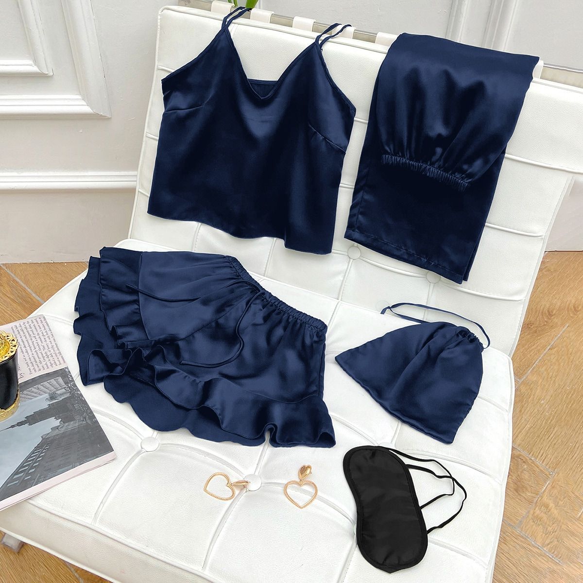 Women's Simple Style Solid Color Imitated Silk Polyester 5 Pieces Suits display picture 2
