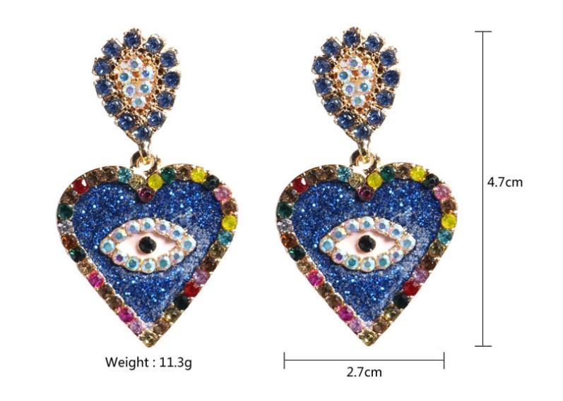 1 Paar Übertrieben Teufels Auge Herzform Inlay Legierung Strasssteine Tropfenohrringe display picture 7