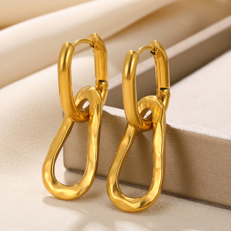 1 Pair Vintage Style Simple Style Solid Color Asymmetrical Plating Stainless Steel 18k Gold Plated Earrings display picture 10