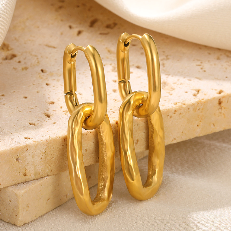 1 Pair Vintage Style Simple Style Solid Color Asymmetrical Plating Stainless Steel 18k Gold Plated Earrings display picture 3