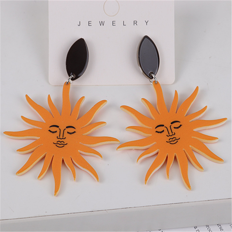 1 Pair Simple Style Sun Printing Arylic Drop Earrings display picture 2