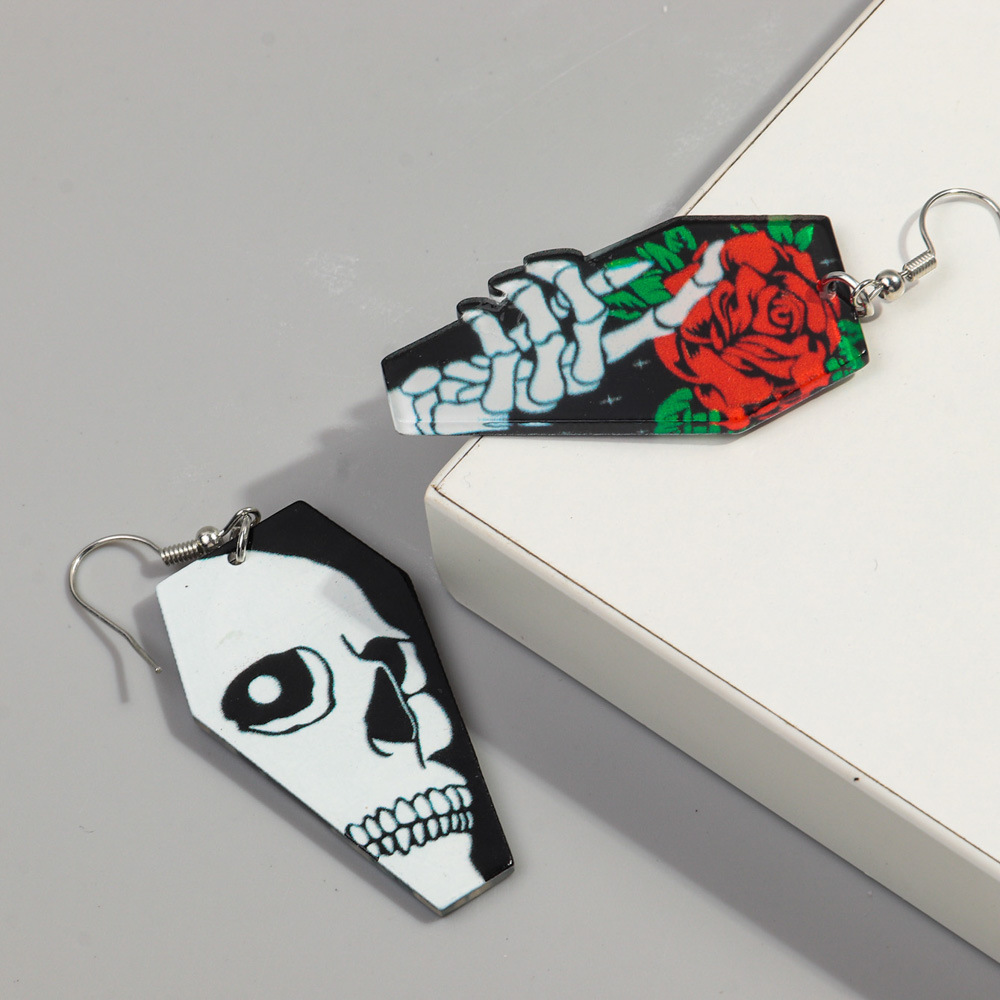 1 Pair Classic Style Skull Printing Arylic Drop Earrings display picture 2