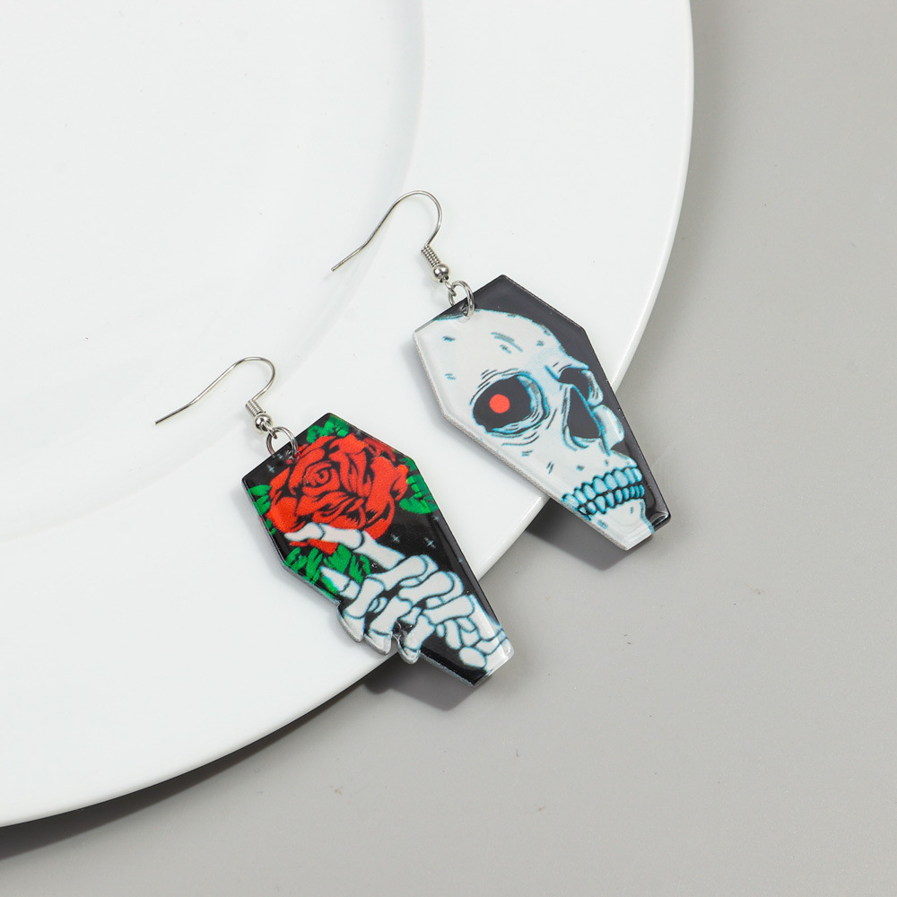 1 Pair Classic Style Skull Printing Arylic Drop Earrings display picture 4