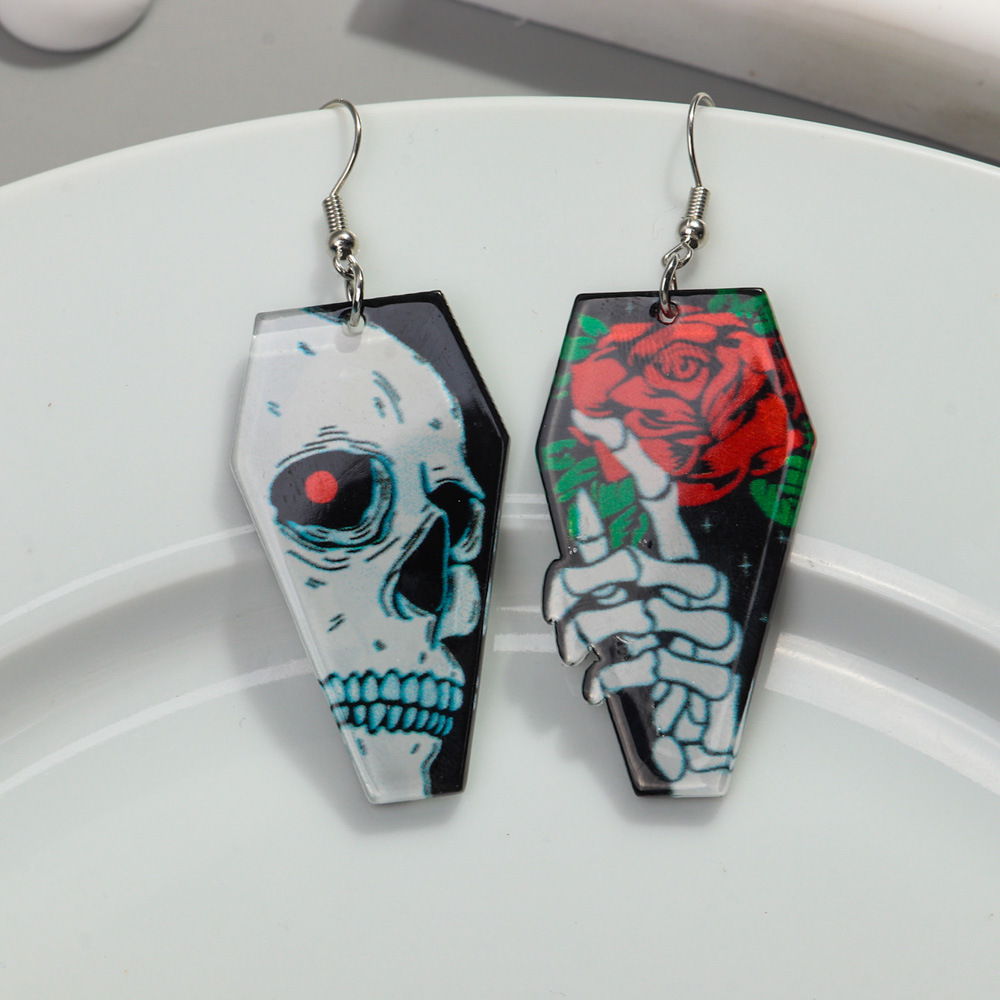 1 Pair Classic Style Skull Printing Arylic Drop Earrings display picture 5