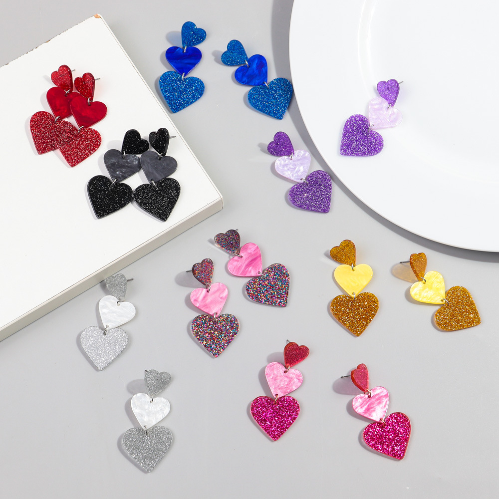 1 Pair Simple Style Heart Shape Arylic Drop Earrings display picture 7