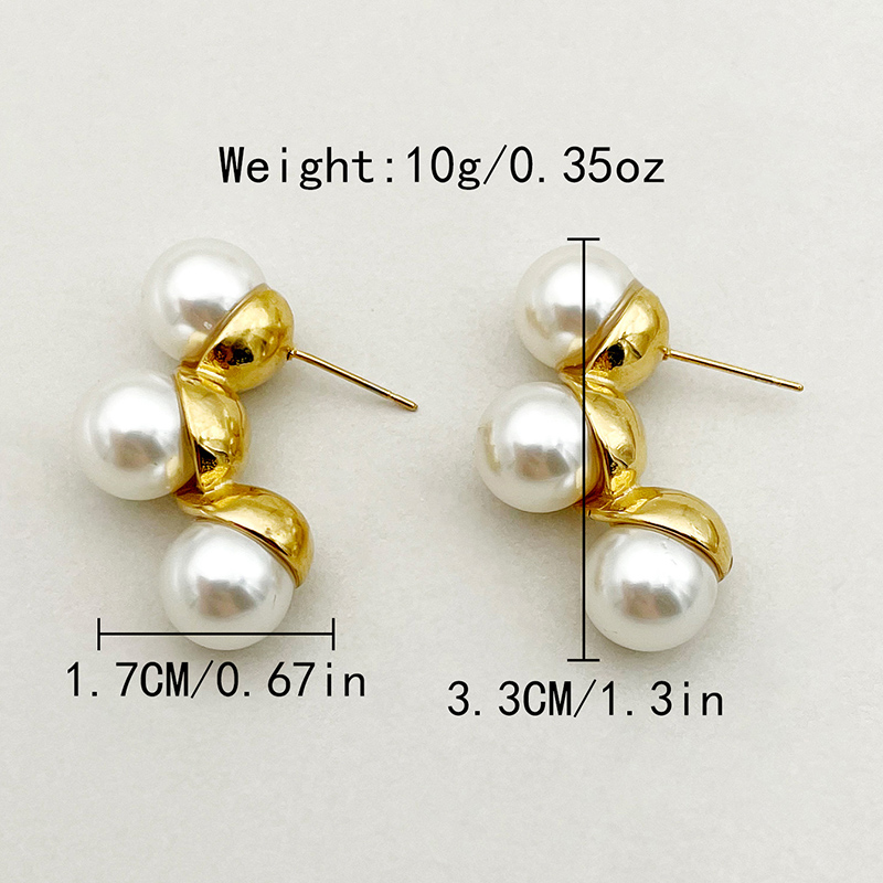 1 Pair Vacation Modern Style C Shape Square Plating Inlay 304 Stainless Steel Pearl 14K Gold Plated Earrings display picture 9