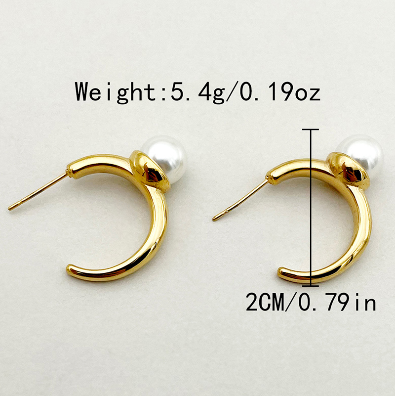 1 Pair Vacation Modern Style C Shape Square Plating Inlay 304 Stainless Steel Pearl 14K Gold Plated Earrings display picture 13