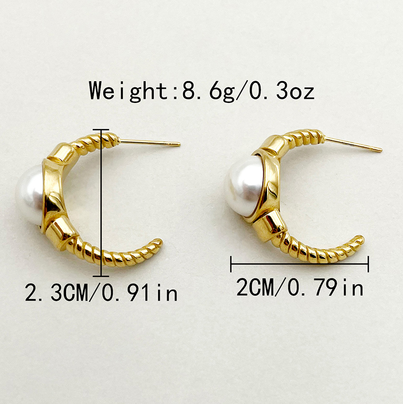1 Pair Vacation Modern Style C Shape Square Plating Inlay 304 Stainless Steel Pearl 14K Gold Plated Earrings display picture 10