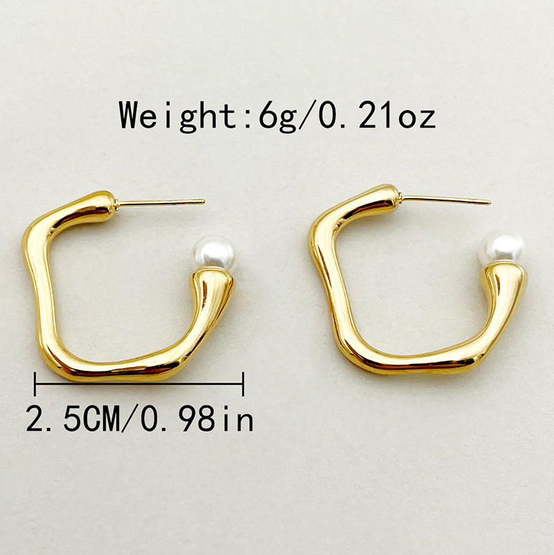 1 Pair Vacation Modern Style C Shape Square Plating Inlay 304 Stainless Steel Pearl 14K Gold Plated Earrings display picture 12