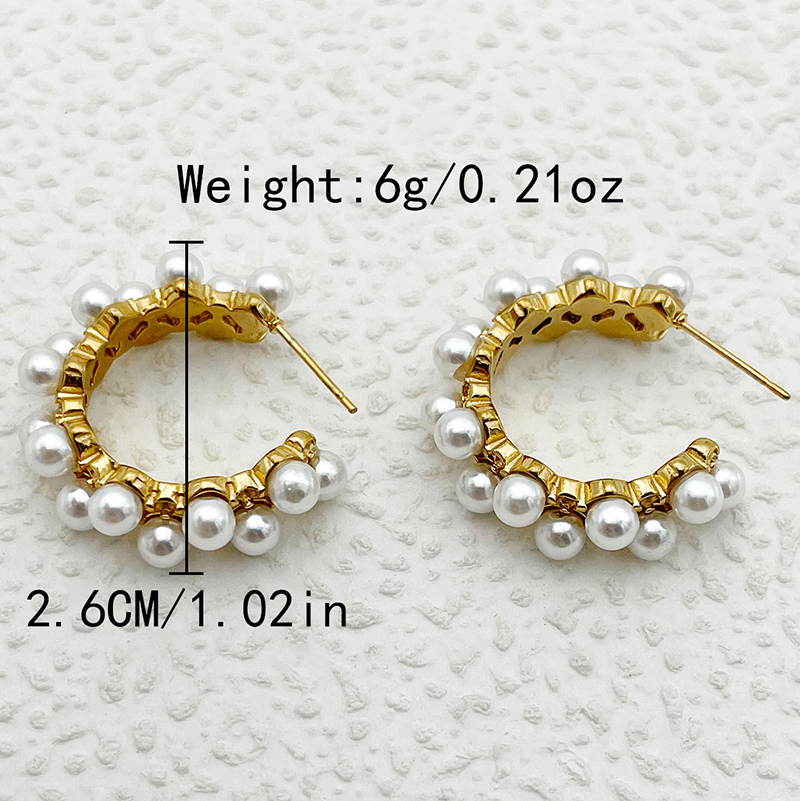 1 Pair Vacation Modern Style C Shape Square Plating Inlay 304 Stainless Steel Pearl 14K Gold Plated Earrings display picture 14