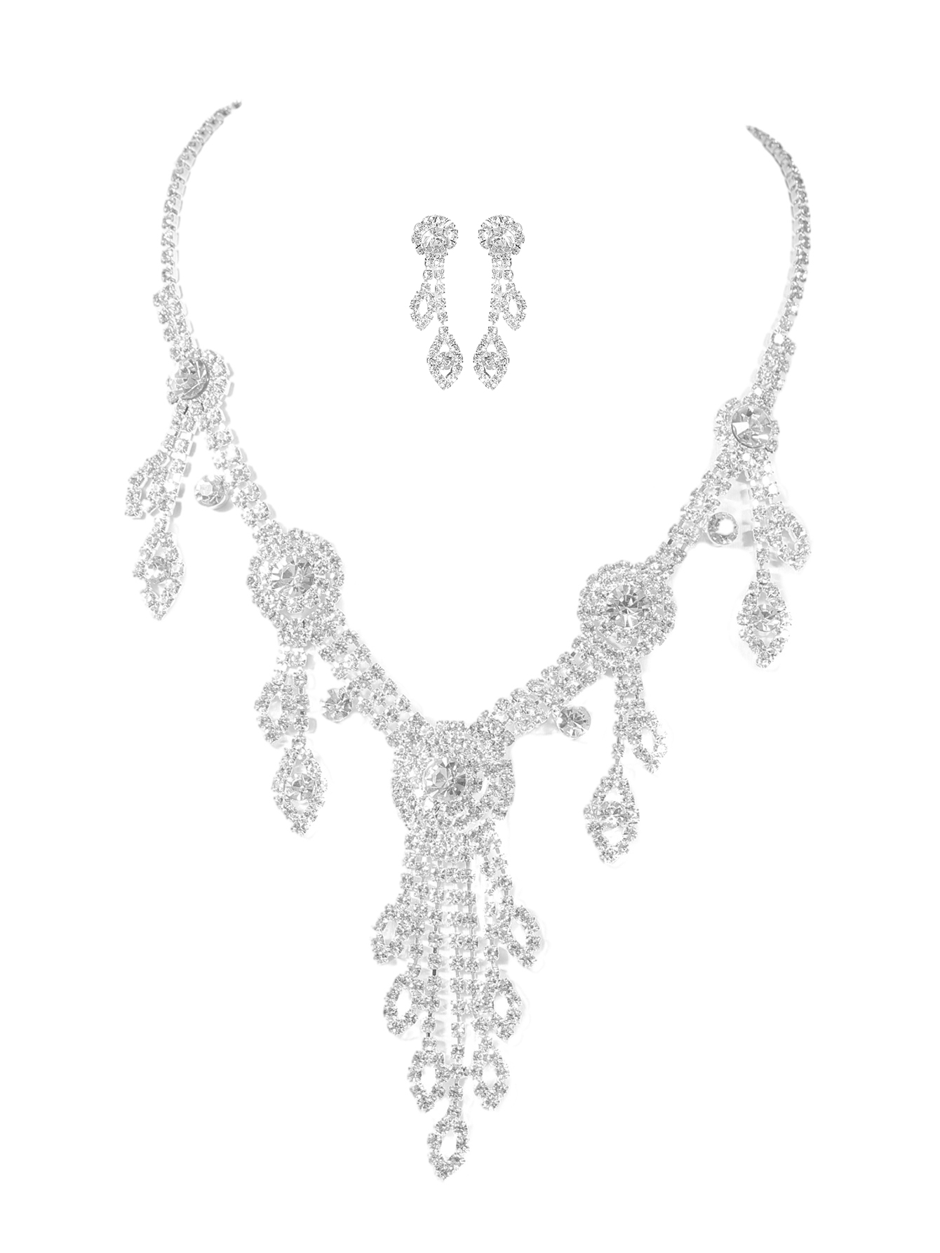 Elegante Glamour Brillante Geométrico Diamante De Imitación Plateado Mujeres Aretes Collar display picture 5