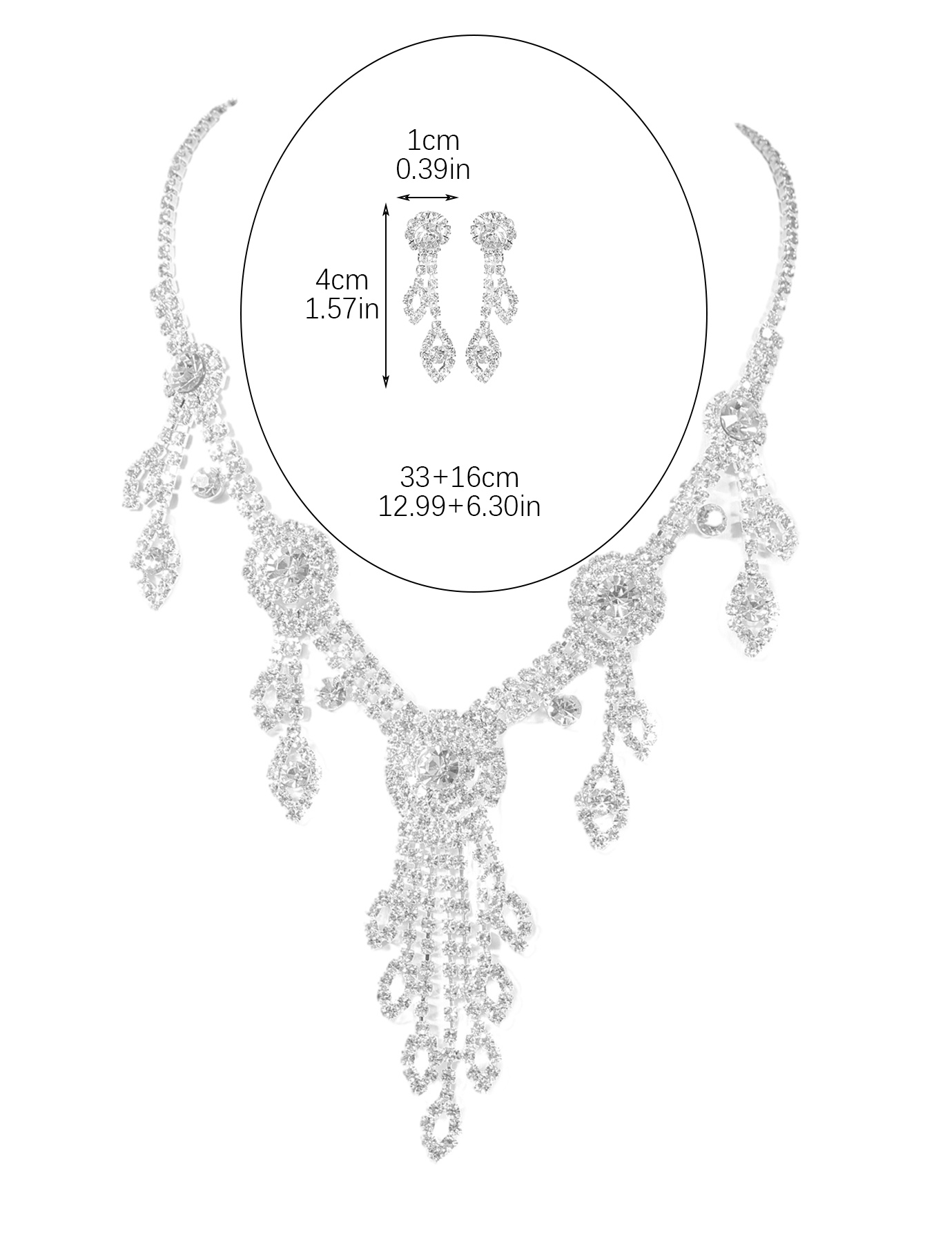 Elegante Glamour Brillante Geométrico Diamante De Imitación Plateado Mujeres Aretes Collar display picture 6